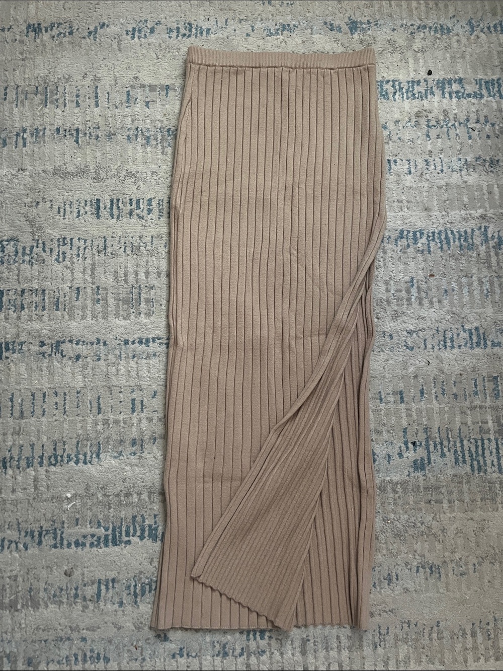 San Joy Beige Ribbed Maxi Skirt with Side Slit